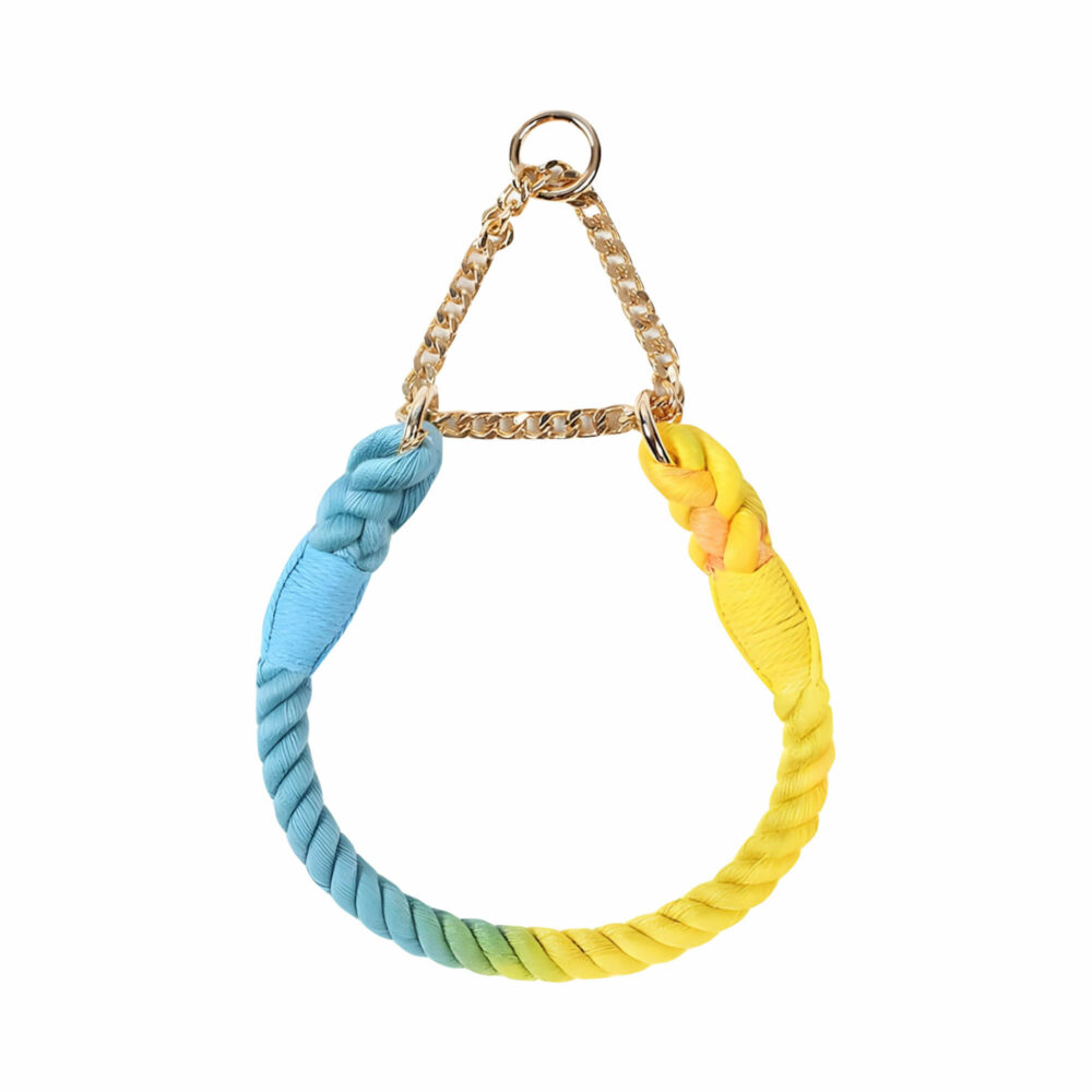 Rainbow Cotton Rope Martingale Dog Collar