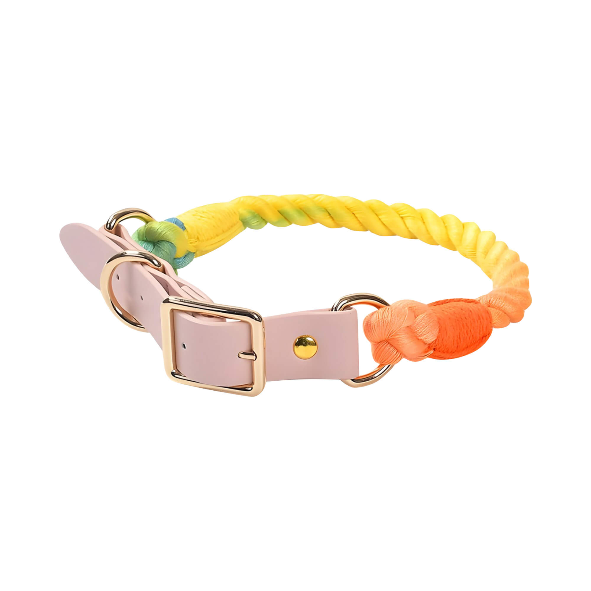 Rainbow Rope and Leather Dog Collar - Rainbow