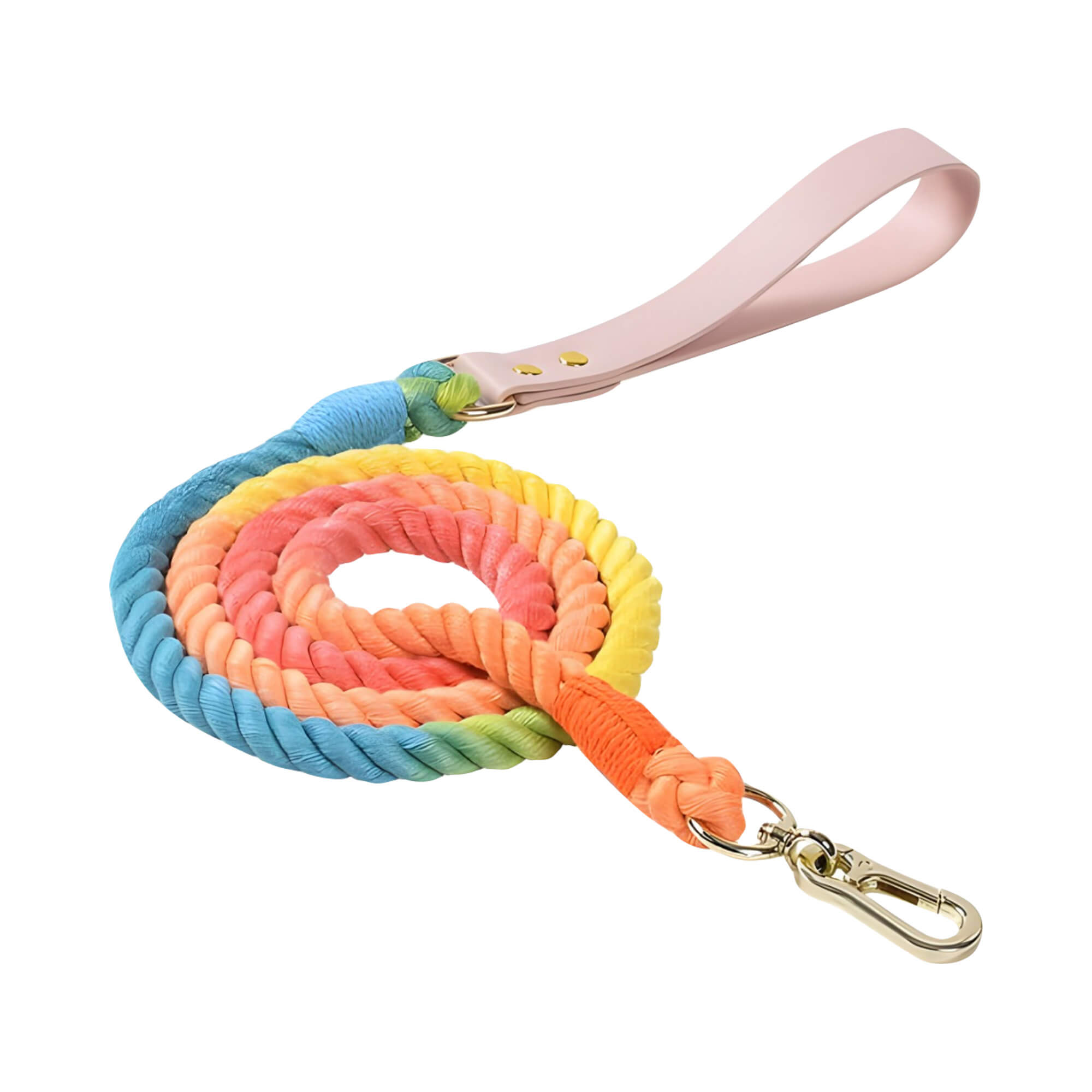 Rainbow Cotton Rope and Leather Dog Leash - Rainbow