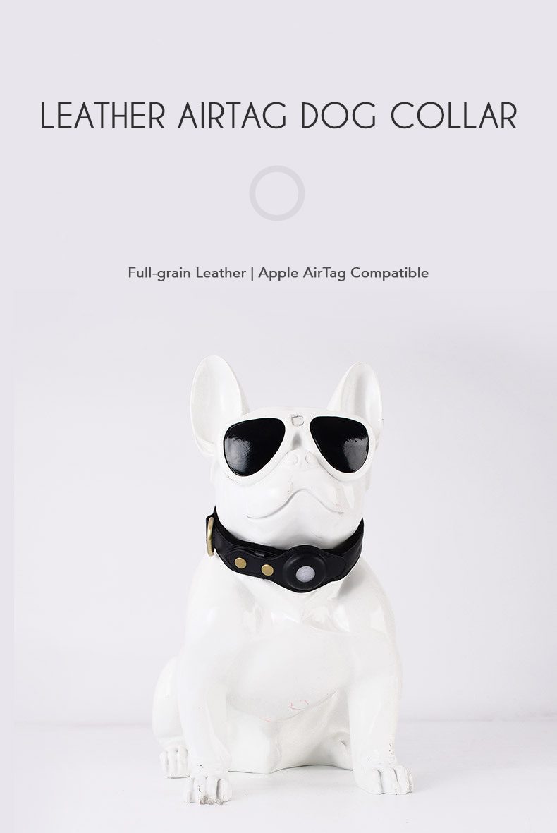 Leather-apple-airtag-dog-collar-on-manaquine-dog-with-sunglasses