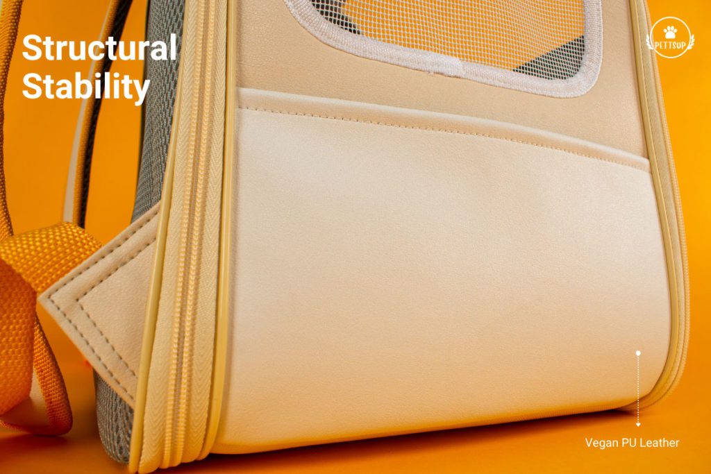 Pet Carrier with Structural Stability and Vegan Leather