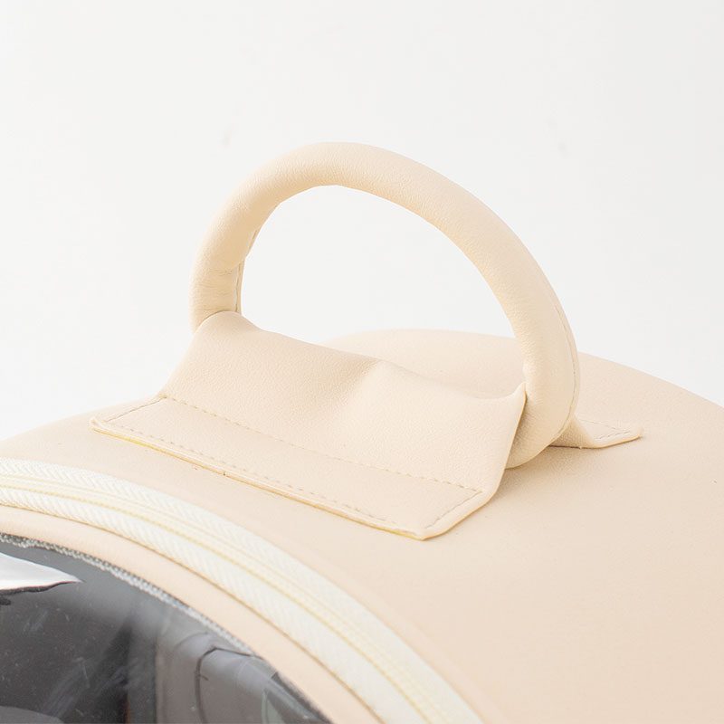 soft vegan leather handle of pet carrier