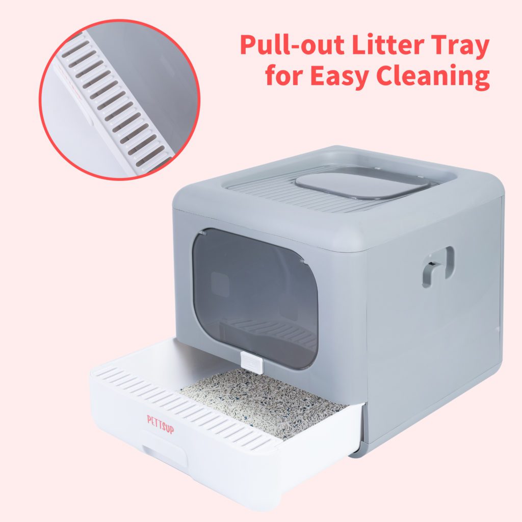 Pull out litter tray for easy cleaning cat litter