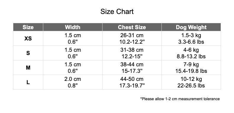 size chart harness Pettsup