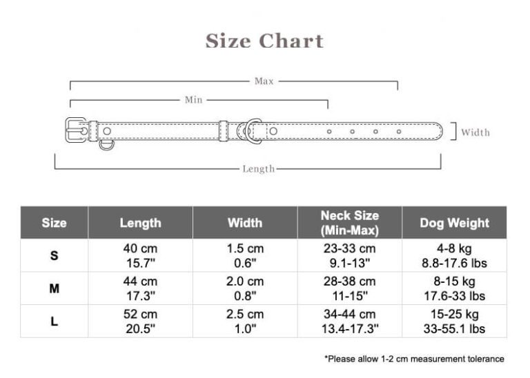 size chart leather dog collar Pettsup